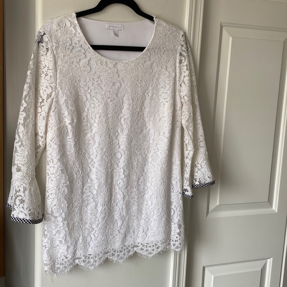 Charter Club - White Lace 3/4 Bell Sleeves Blouse Brand New